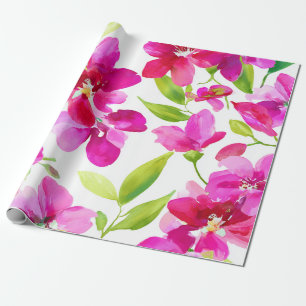 Heiße Rosa Orchidee Magenta Vintage Floral Botanis Geschenkpapier
