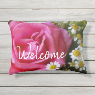 Heiße rosa Rose und weiße Gänseblümchen Foto Kissen Für Draußen