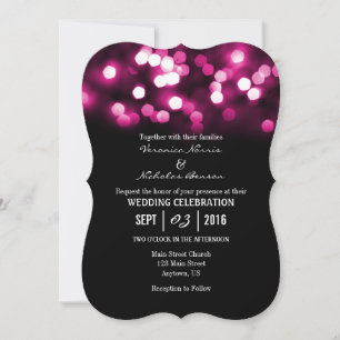 Heiße, rosa Schwarze Bokeh-Lichter Hochzeitseinlad Einladung