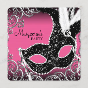 Heiße rosa schwarze Maskerade-Party Einladung