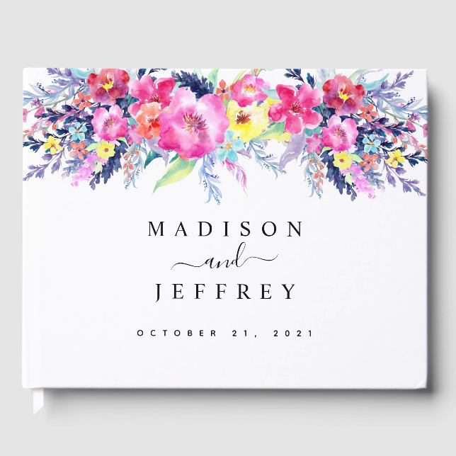 Heiße Rosa- und Gelbfrühlingsblütenhochzeit Gästebuch (Vorderseite)