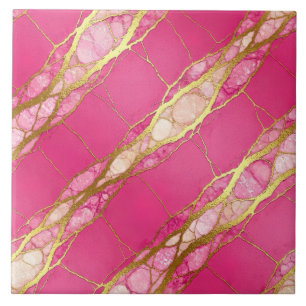 Heiße rosa und goldene Marmoroptik Fliese