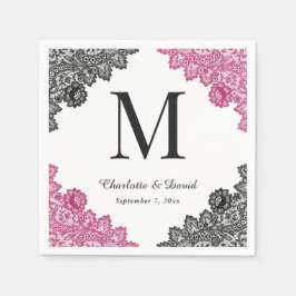 Heiße rosa und schwarze Floral Schnürsenkel Serviette