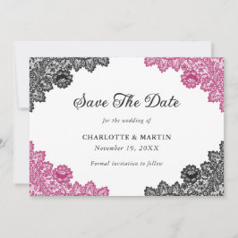 Heiße rosa und schwarze Rustikale Blumenzange Save The Date