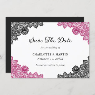 Heiße rosa und schwarze Rustikale Blumenzange Save The Date