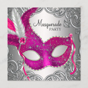 Heiße rosa und silberne Masken-Maskenball-Party Einladung