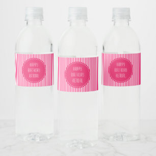 Heiße rosa und weiße Streifen mit Monogramm Wasserflaschenetikett