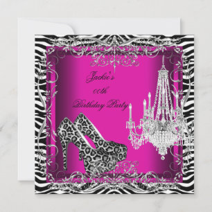 Heiße Rosa Zebra Leopard Druck Party Schuhe Einladung
