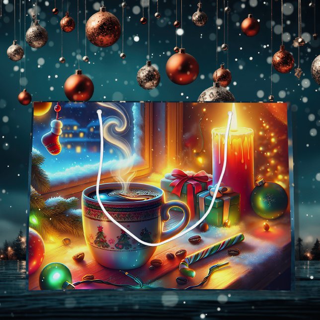 Heiße Schokolade in einem Weihnachtsfenster Große Geschenktüte (Von Creator hochgeladen)