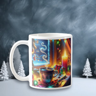Heiße Schokolade in einem Weihnachtsfenster Person Kaffeetasse