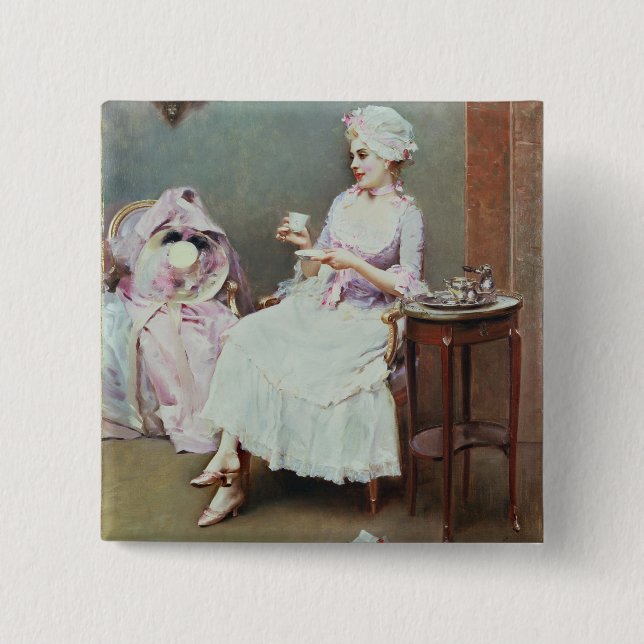 Heiße Schokolade (Öl auf Leinwand) Button (Vorderseite)