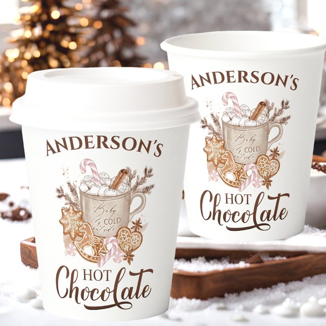 Heiße Schokolade Pink Beige Weihnachtsnachtsnachts Pappbecher (Hot Chocolate Pink Beige Christmas Name Paper Cups)