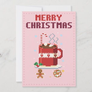 Heiße Schokolade Rosa Pixel-Art-Weihnachtskarte Feiertagskarte
