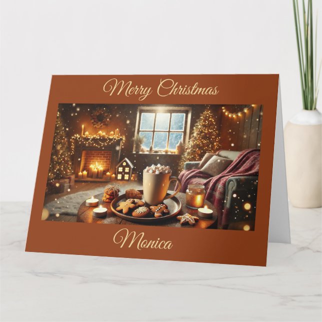 Heiße Schokolade und Kekse am Weihnachtsfeiertag Karte (Vorderseite)