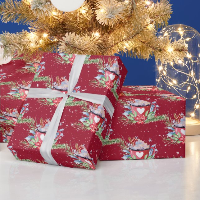 Heiße Schokolade und Schneeflocken Geschenkpapier (Feiertage)