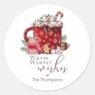 Heiße Schokolade Warme Winter wünscht Weihnachten Runder Aufkleber