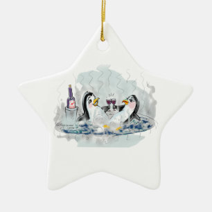 Heiße Wanne-Pinguine Keramik Ornament