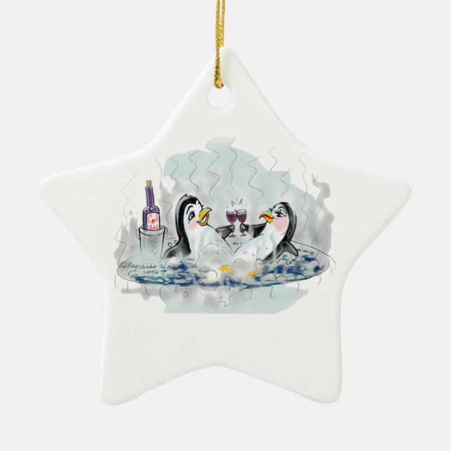 Heiße Wanne-Pinguine Keramik Ornament (Vorne)