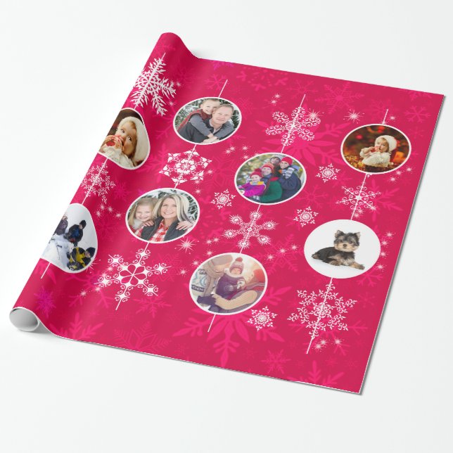 Heiße Weihnachtsrosa Fotos Snowflake Design Geschenkpapier (Ungerollt)