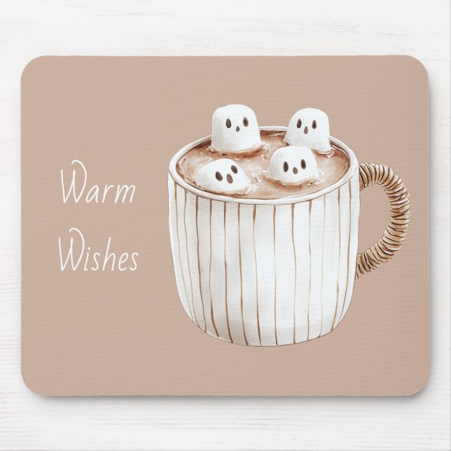 Heiße-Wünsche-Kakao Brauner Becher Marshmallows Mousepad (Vorne)