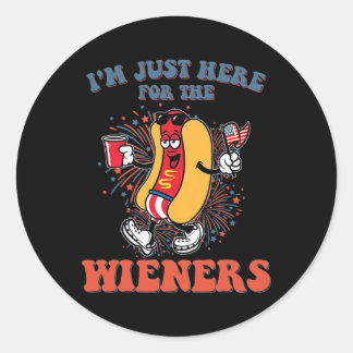 Heiße Wurst Ich bin nur wegen der Würstchen hier 4 Runder Aufkleber