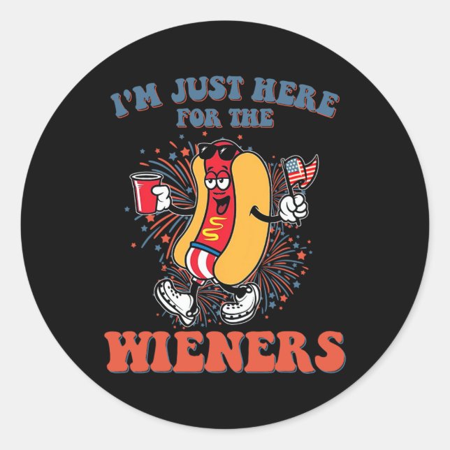Heiße Wurst Ich bin nur wegen der Würstchen hier 4 Runder Aufkleber (Vorderseite)