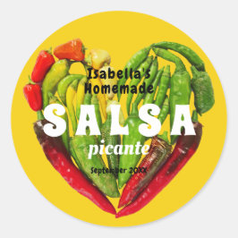 Heiße würzige Salsa Chili Paprikaschoten Herz Senf Runder Aufkleber