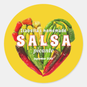 Heiße würzige Salsa Chili Paprikaschoten Herz Senf Runder Aufkleber