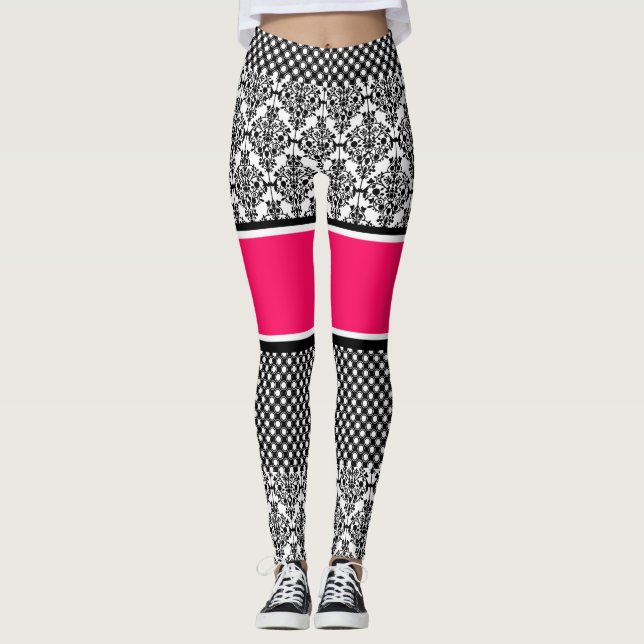 heißen rosa Damast Leggings (Vorderseite)