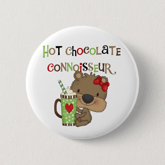 Heißer ChocolateConoisseur Mädchen-Bär Button (Vorderseite)