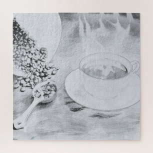 Heißer Kaffee in Schwarz und Weiß Puzzle