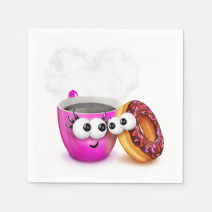 Heißer Kaffee-und ein Krapfen-Papierservietten Serviette