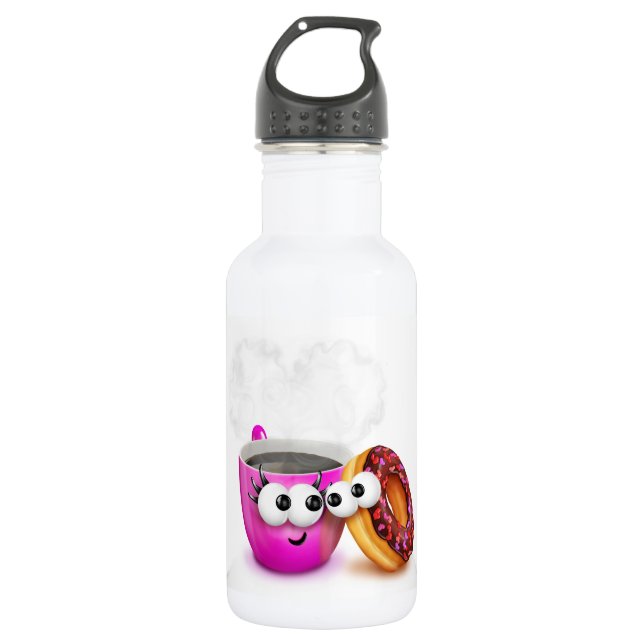 Heißer Kaffee und eine Krapfen-Wasser-Flasche Edelstahlflasche (Vorderseite)