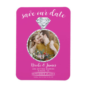 Heißer Rosa Diamantring Bling Foto Save the Date Magnet