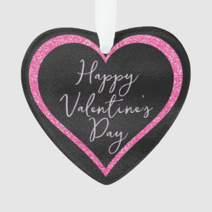 Heißer Rosa Glitter auf schwarzem romantischen Val Ornament
