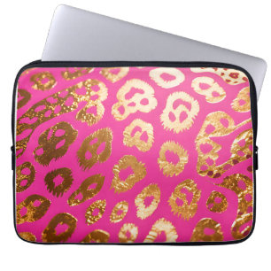 Heißer Rosa Gold-Leoparden-Druck Glamour Laptopschutzhülle