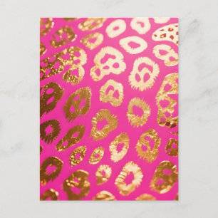 Heißer Rosa Gold-Leoparden-Druck Glamour Postkarte