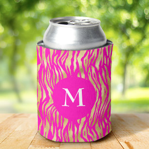 Heißer Rosa Gold-Tierdruck-Monogramm Glam-Chic-Küh Dosenkühler