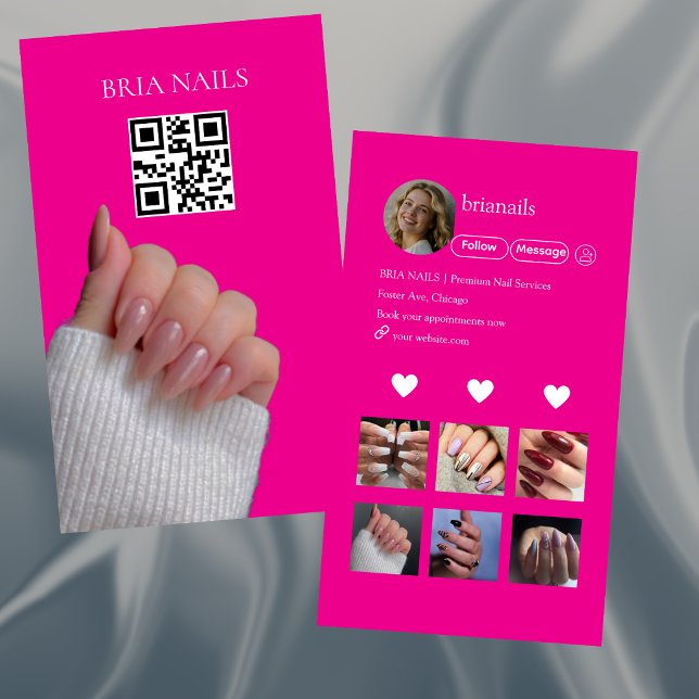 Heißer Rosa Moderner QR-Code für Nageldesigner  Visitenkarte (Von Creator hochgeladen)