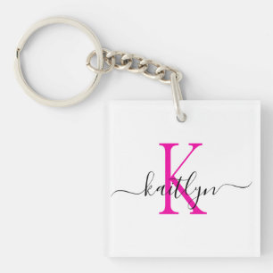 Heißer Rosa-Name-Initialen-Monogramm Schlüsselanhänger