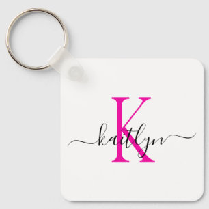Heißer Rosa-Name-Initialen-Monogramm Schlüsselanhänger