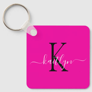 Heißer Rosa-Name-Initialen-Monogramm Schlüsselanhänger