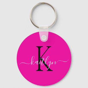 Heißer Rosa-Name-Initialen-Monogramm Schlüsselanhänger