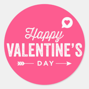 Heißer Rosa Rustikal-Typografie Frohes Valentinsta Runder Aufkleber
