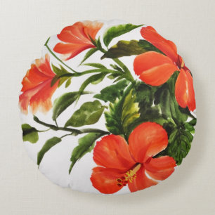 Heißer roter Hibiskus Rundes Kissen
