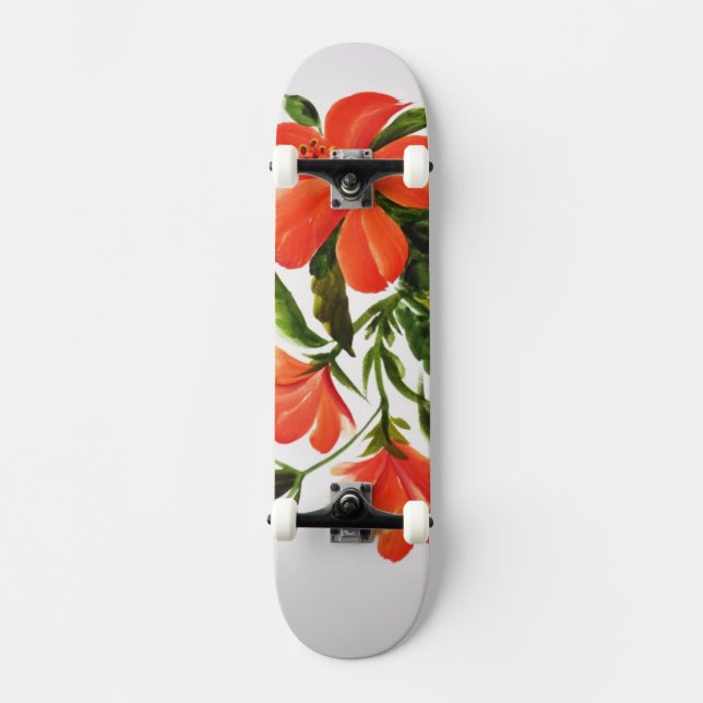 Heißer roter Hibiskus Skateboard (Vorderseite)
