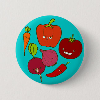 Heißer u. Zesty Gemüse-Gekritzel-Kunst-Knopf Button