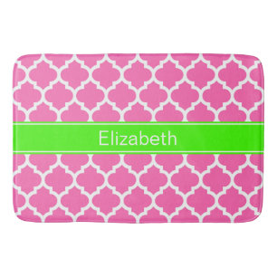 Heißes Pink2 weißes Limones grünes Namensmonogramm Badematte