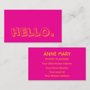 Heißes Pink Orange Gelb Hallo Neonfarbe Retro Visitenkarte