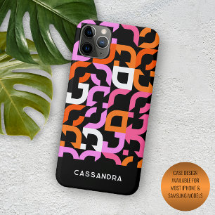 Heißes Pink Orange Schwarzes Midcentury-Kunstmuste iPhone 15 Pro Max Hülle